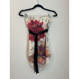 Papaya Floral Butterfly Strapless‎ Mini Dress